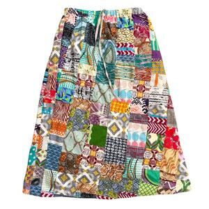 Womens Patchwork Hippie Midi Skirt Bohemian Boho 70s Style Drawstring Whimsy